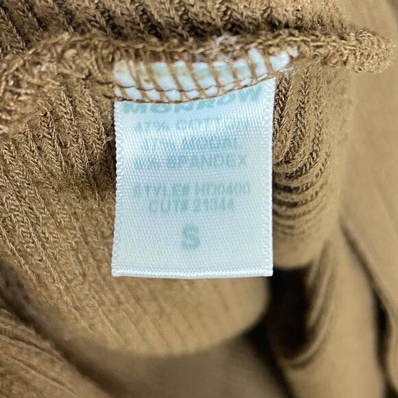 Monrow Mock Turtleneck Tunic Sweater Size S Brown Ribbed Knit Cotton Modal - Picture 7 of 9